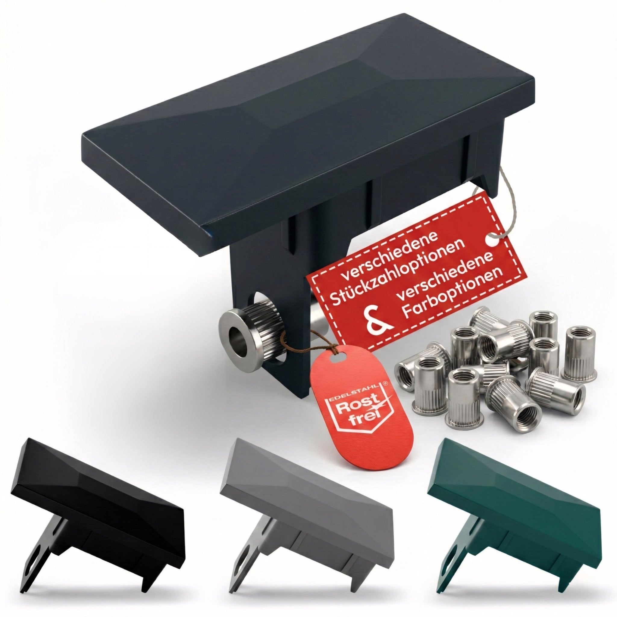Pfostenkappen 60x40 mm mit Überstand inkl. Edelstahl - Nietmuttern - Qualinos