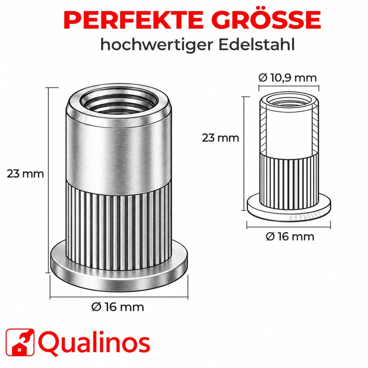 V2A Nietmutter zur Zaunhalter Befestigung - Qualinos