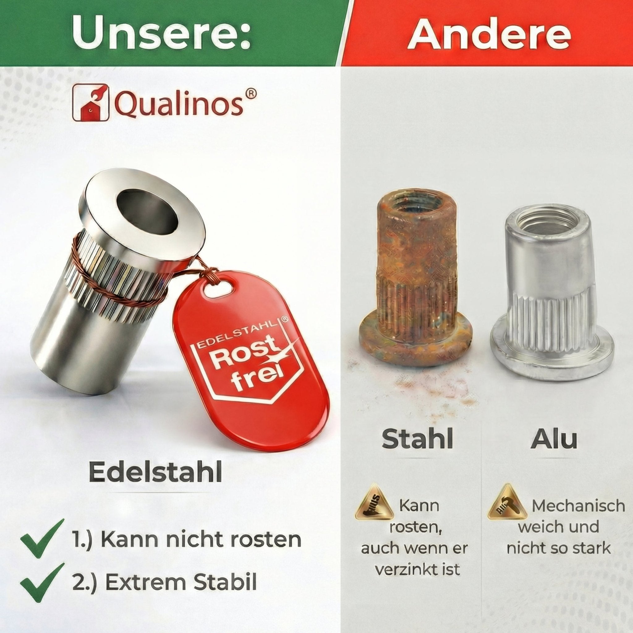 Nietmutter M8 V2A Edelstahl für Doppelstabmattenzaun Befestigung - Qualinos
