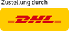 Das DHL Firmenlogo. Qualinos liefert in Deutschland nur mit DHL aus