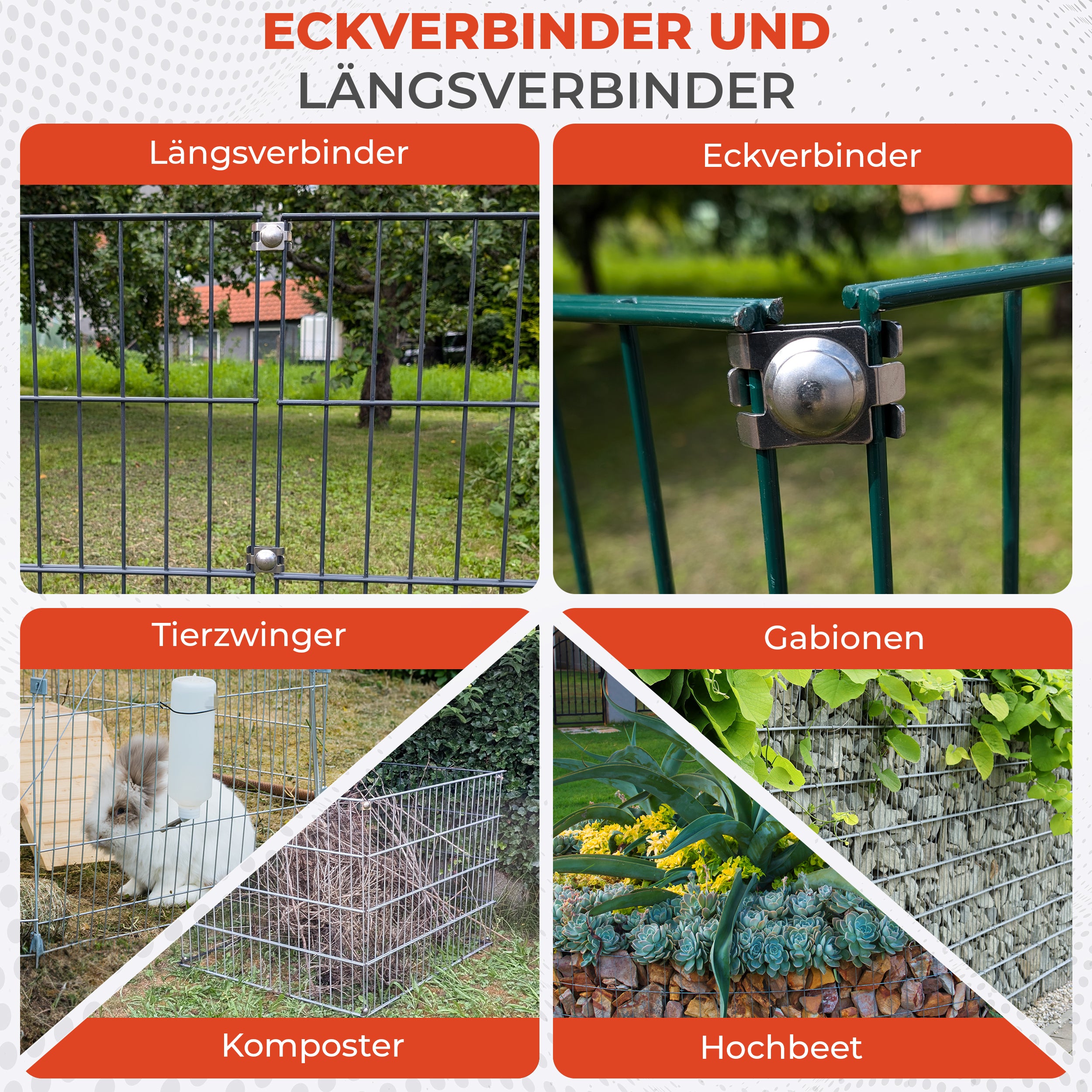 Eckverbinder – Längsverbinder für Doppelstabmattenzaun Befestigung V2A Edelstahl – auch für Komposter & Hochbeet