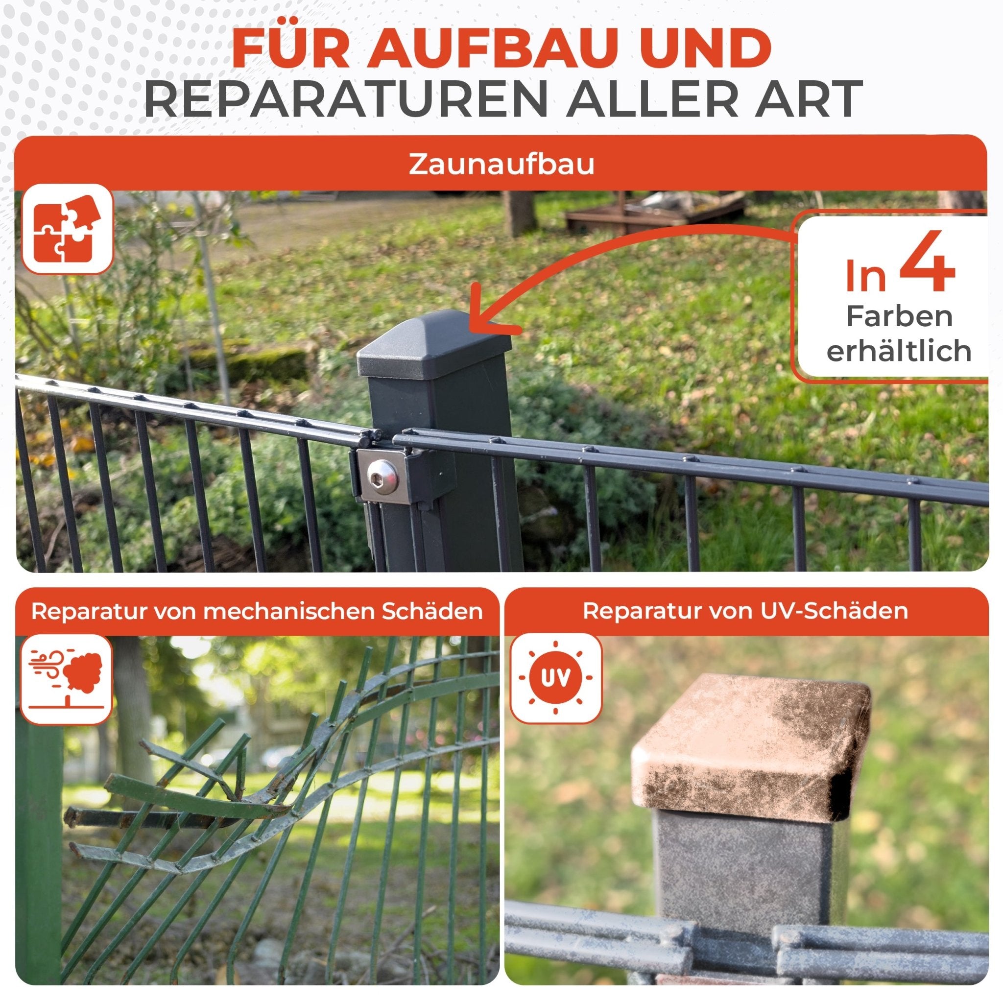 Doppelstabmattenzaun Pfostenkappen 60x40 mm mit Runddach - Qualinos