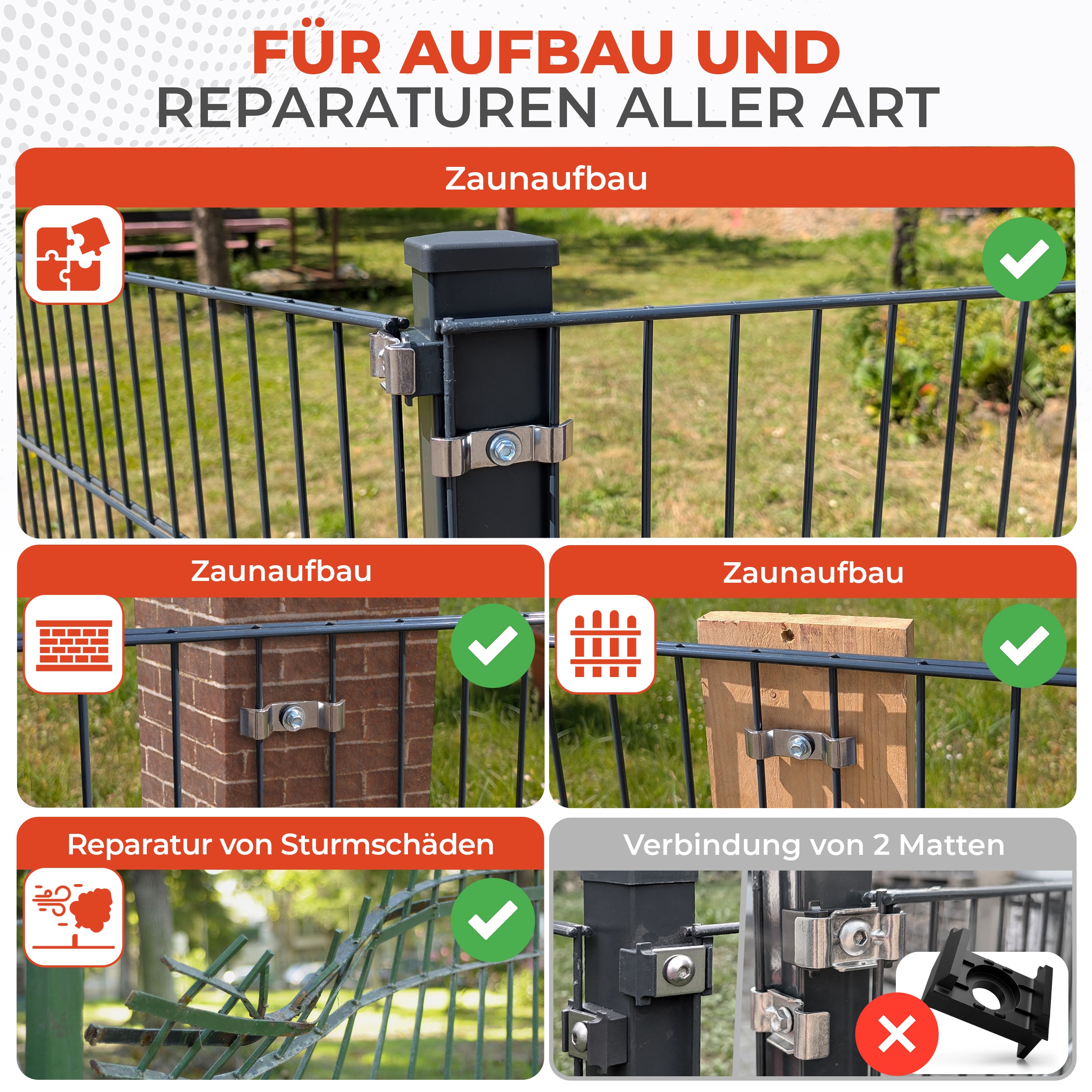 Spannbügel 50 mm – Zaunhalter & Stabmattenzaun Zubehör zur Doppelstabmattenzaun Befestigung Germany (versch. Farben)
