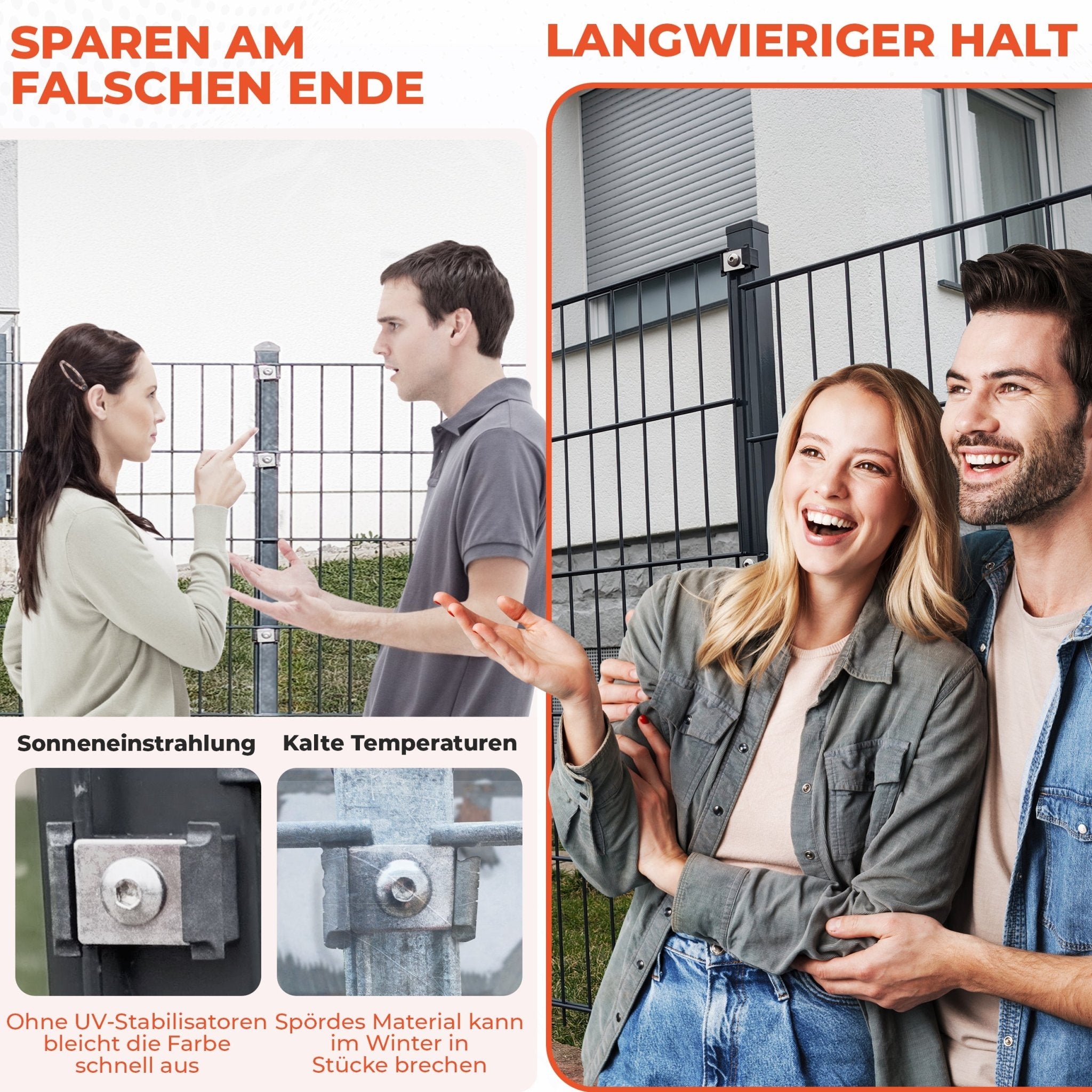 Doppelstabmattenzaun Zaunhalter universell & Nietmutter V2A - Qualinos
