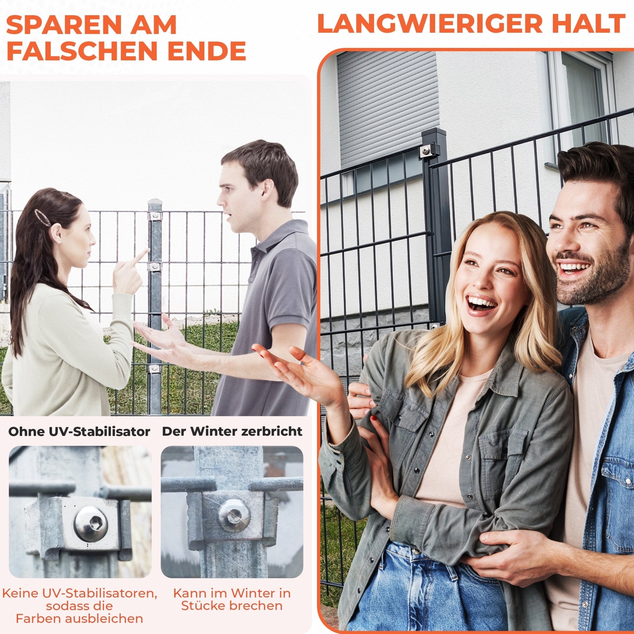 Doppelstabmattenzaun Montageset flache Klemmplatte 40mm Pfosten - Qualinos