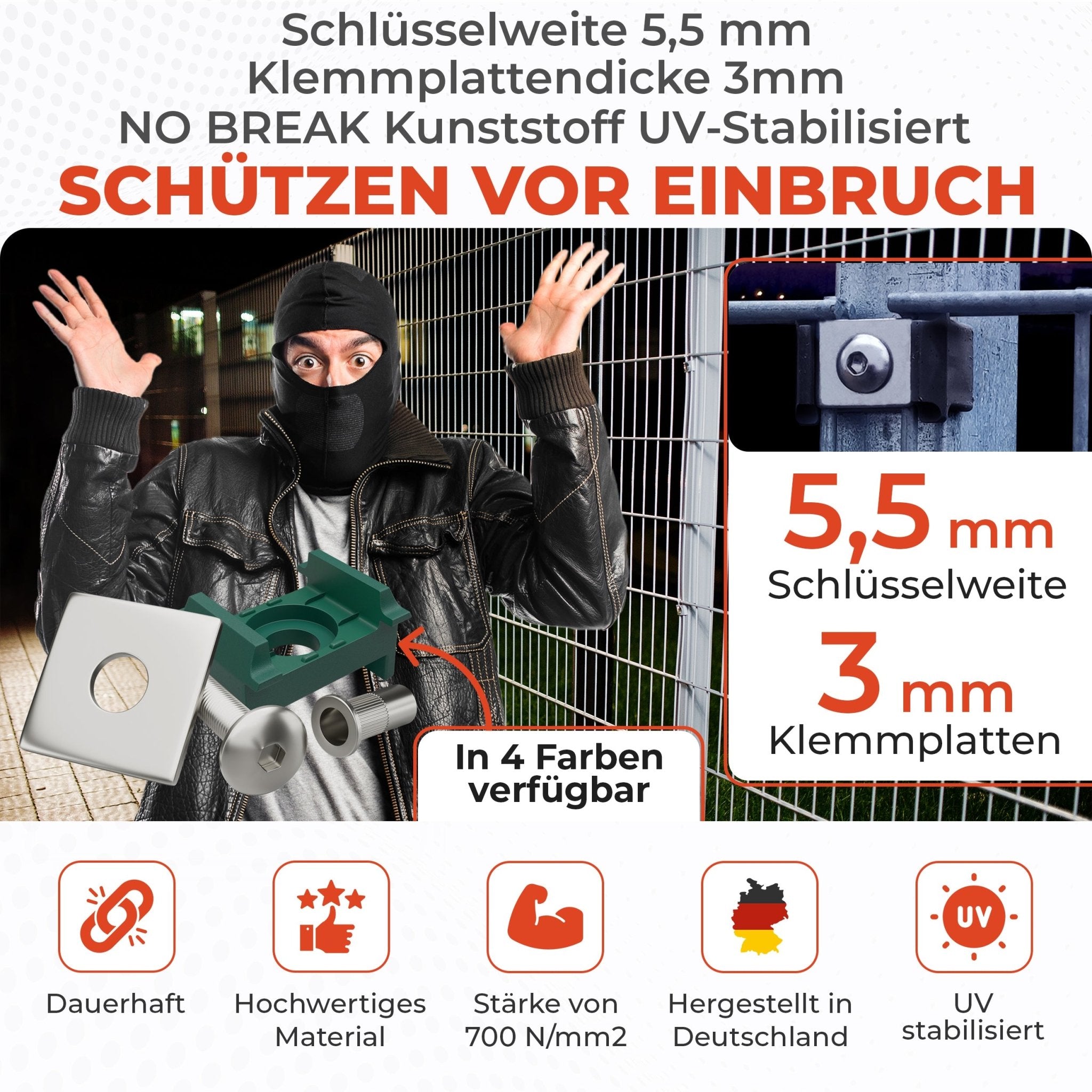 Doppelstabmattenzaun Montageset flache Klemmplatte 40mm Pfosten - Qualinos