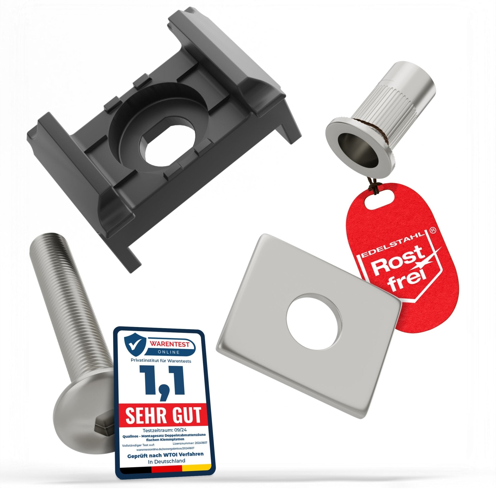 Doppelstabmattenzaun Montageset flache Klemmplatte 40mm Pfosten - Qualinos