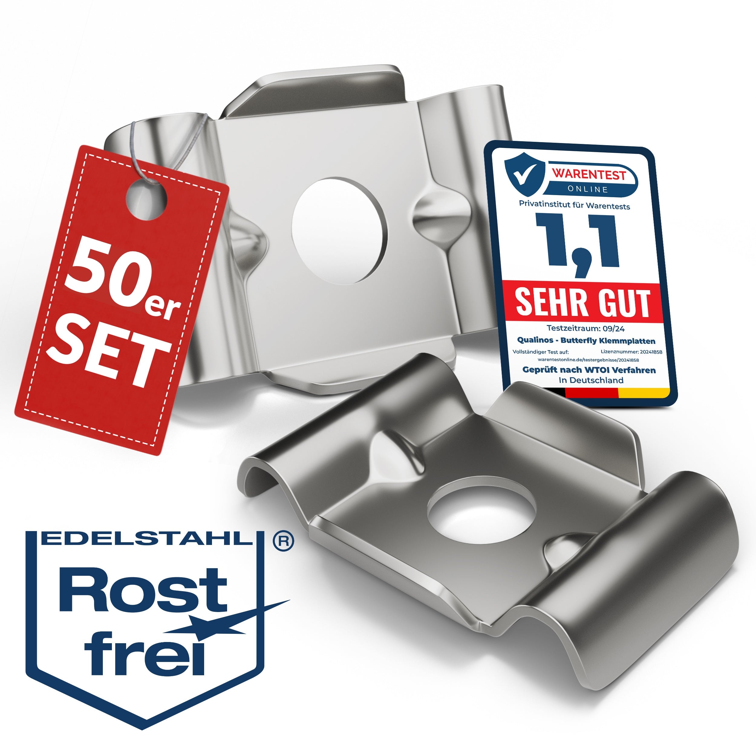 Zaunhalter Typ Butterfly V2A Edelstahl (versch. Stückzahlen) – Stabmattenzaun Zubehör zur Doppelstabmattenzaun Befestigung Made in Germany