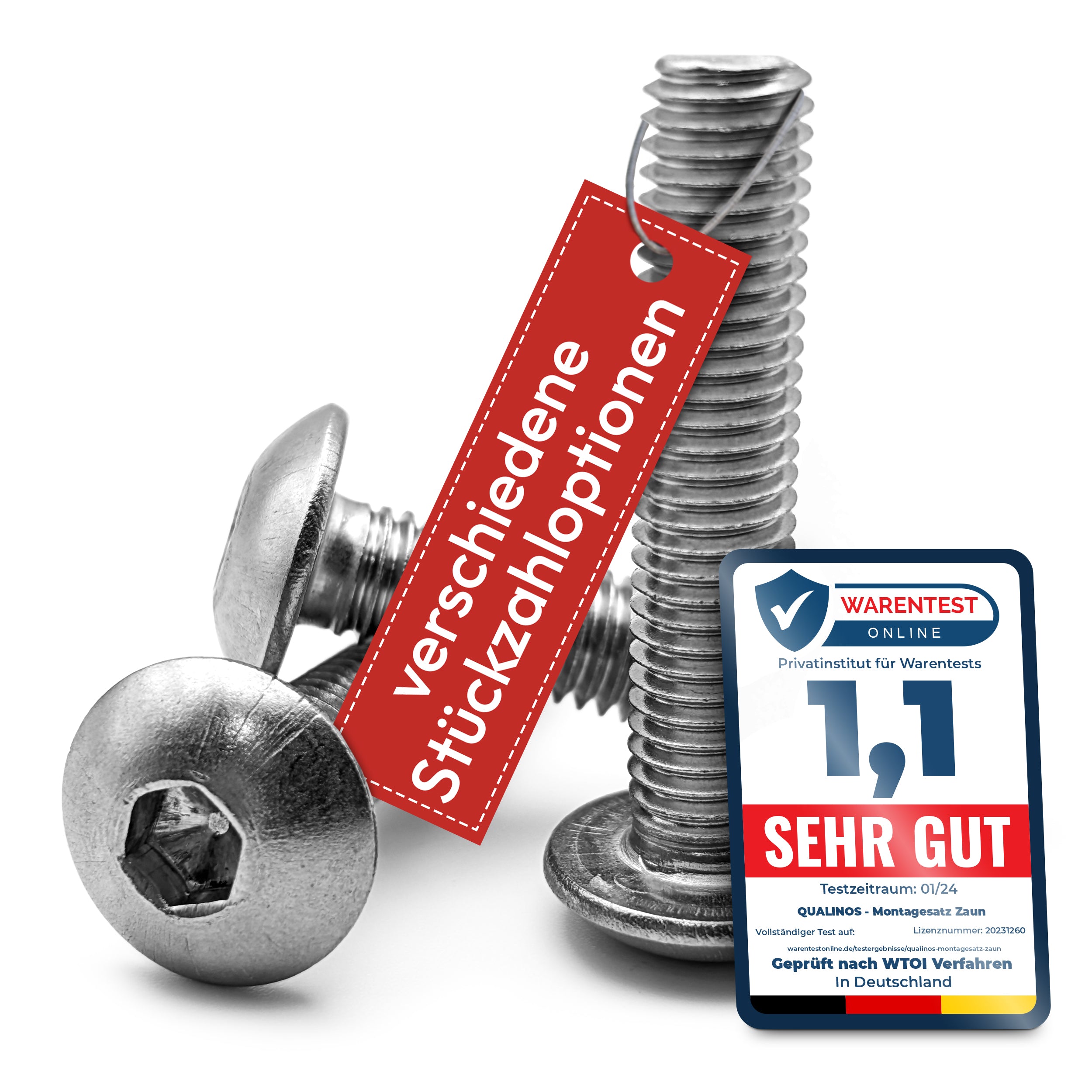 Zaunbauschrauben M8 x 40 mm V2A Edelstahl (10 Stück) – 5,5 mm 6-Kant Stabmattenzaun Zubehör zur Doppelstabmattenzaun Befestigung