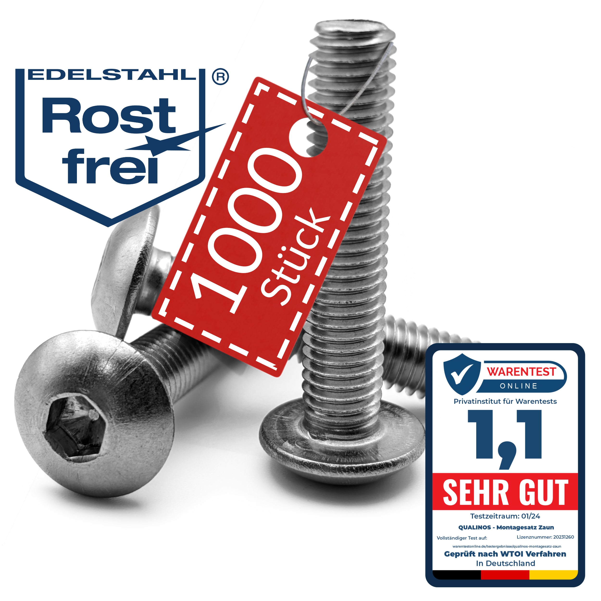 Zaunbauschrauben M8 x 40 mm V2A Edelstahl (10 Stück) – 5,5 mm 6-Kant Stabmattenzaun Zubehör zur Doppelstabmattenzaun Befestigung