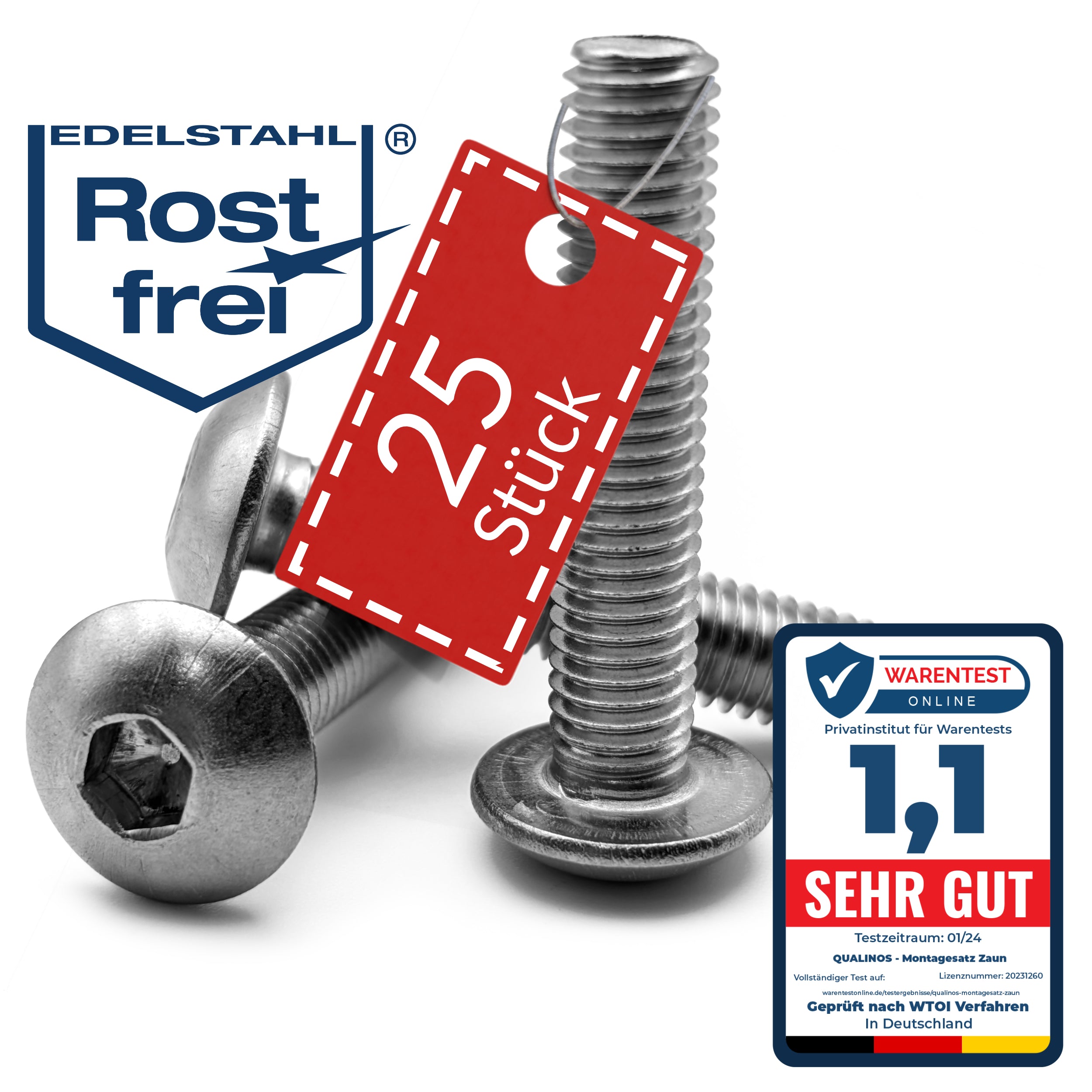 Zaunbauschrauben M8 x 40 mm V2A Edelstahl (10 Stück) – 5,5 mm 6-Kant Stabmattenzaun Zubehör zur Doppelstabmattenzaun Befestigung