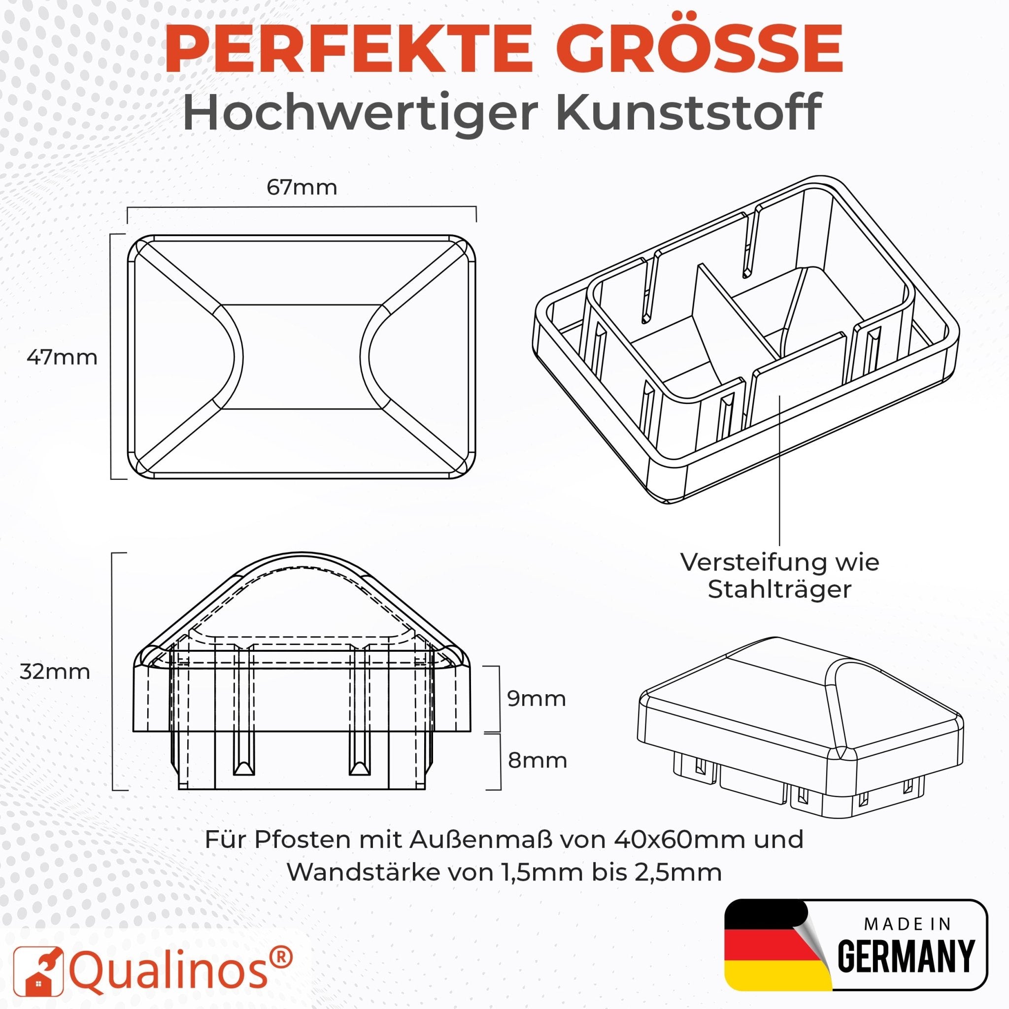 Doppelstabmattenzaun Pfostenkappen 60x40 mm mit Runddach - Qualinos