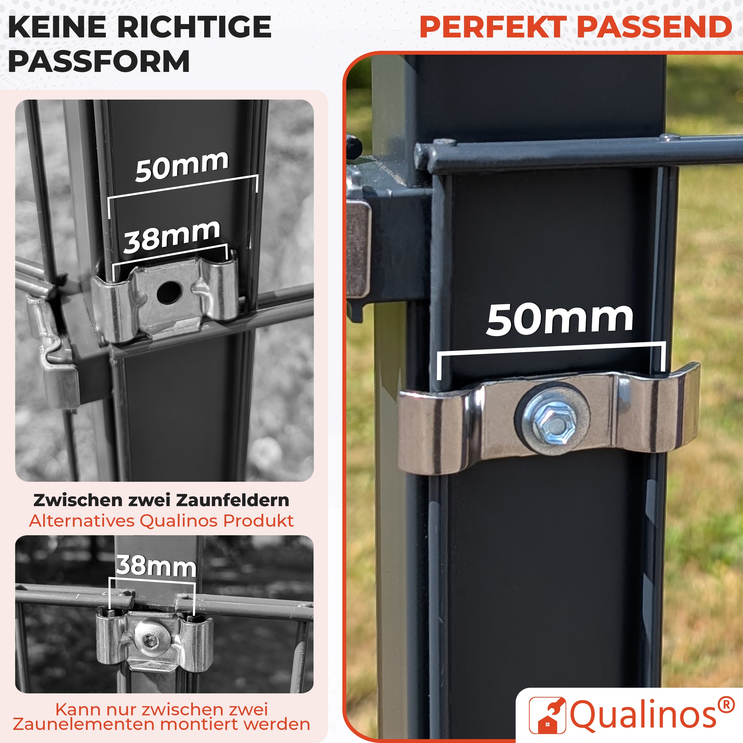 Spannbügel 50 mm – Zaunhalter & Stabmattenzaun Zubehör zur Doppelstabmattenzaun Befestigung Germany (versch. Farben)