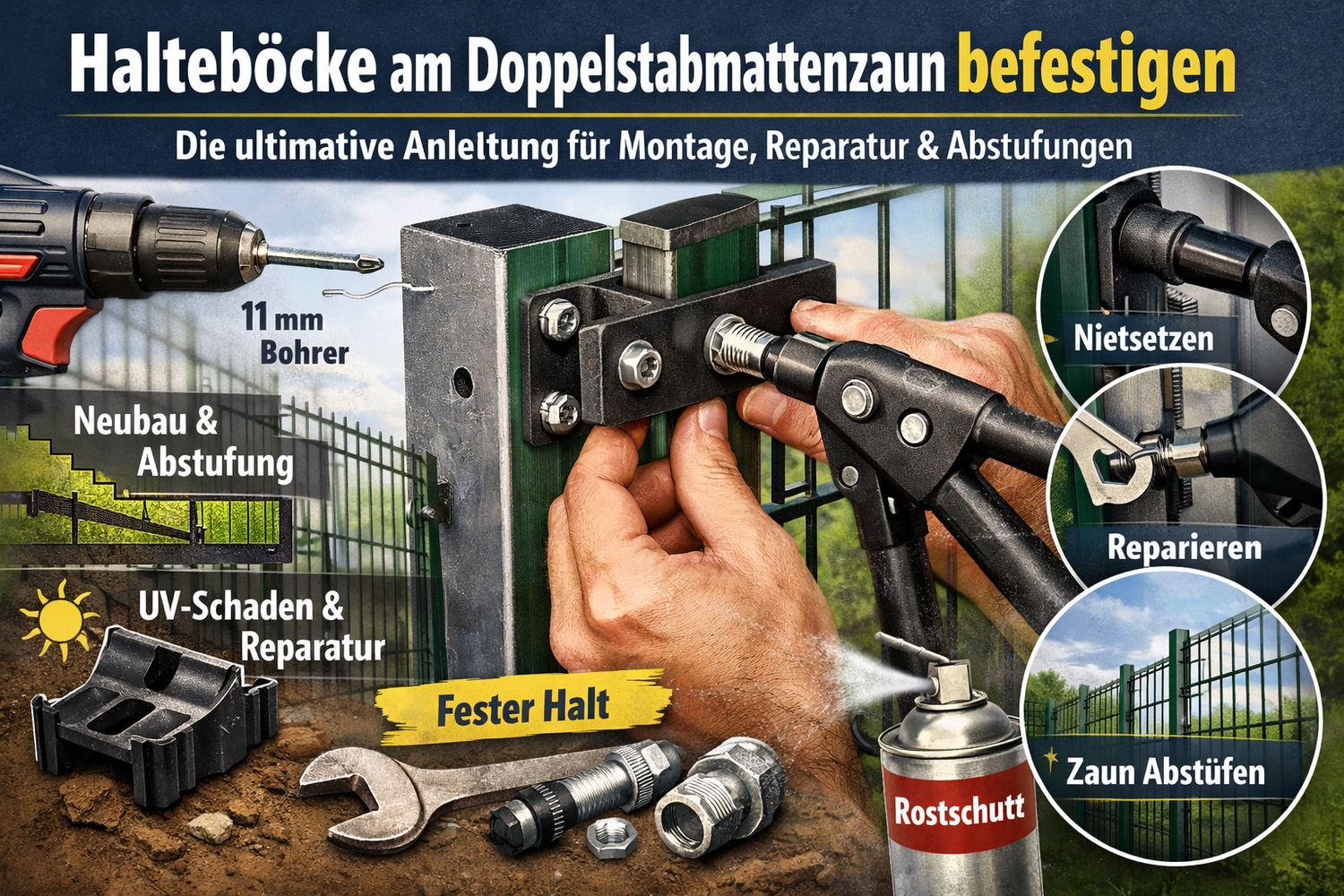 Halteböcke am Doppelstabmattenzaun montieren & reparieren: Die große Profi-Anleitung