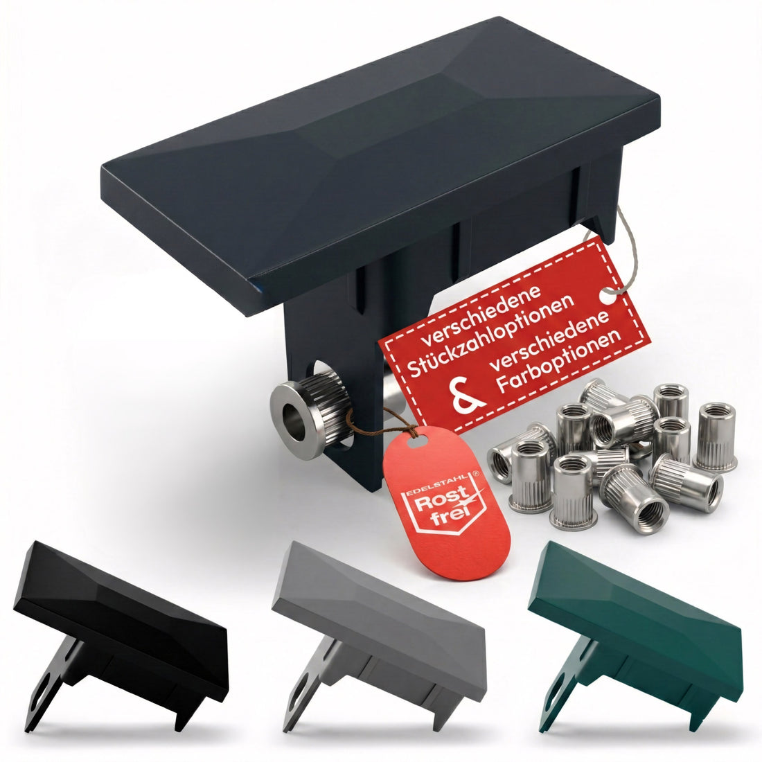 Profi-Pfostenkappen 60x40 mm mit Überstand inkl. Edelstahl-Nietmuttern