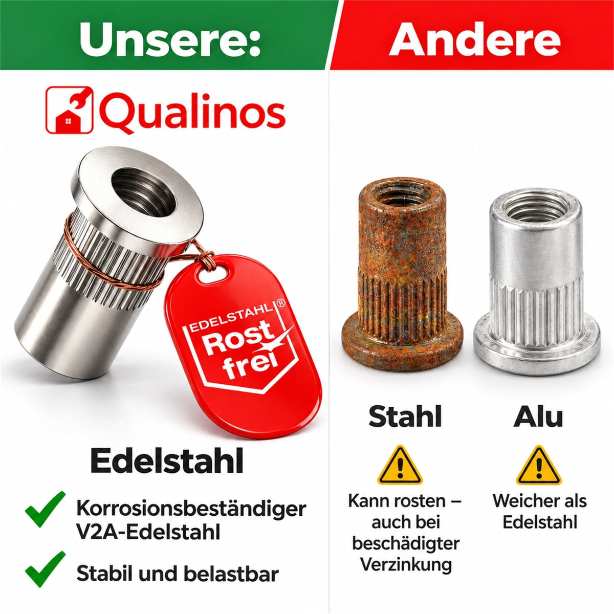 V2A Nietmutter zur Zaunhalter Befestigung - Qualinos