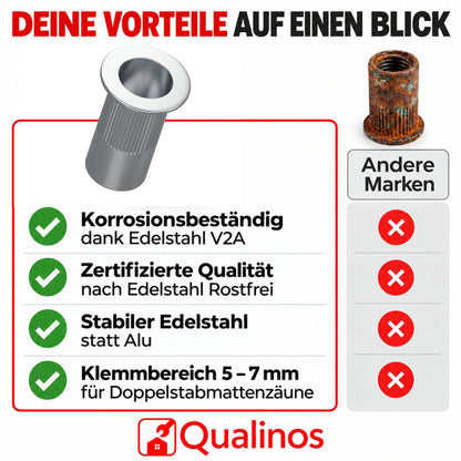 V2A Nietmutter zur Zaunhalter Befestigung - Qualinos