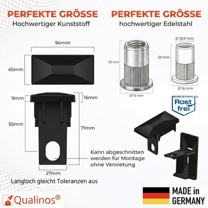 Pfostenkappen 60x40 mm mit Überstand inkl. Edelstahl - Nietmuttern - Qualinos