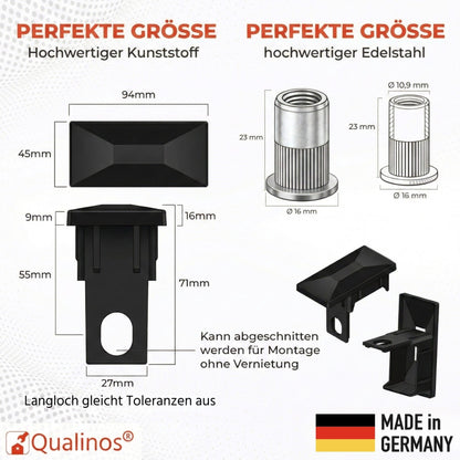 Zaunkappen Set 60x40mm Sicherungssteg und Nieten - Qualinos