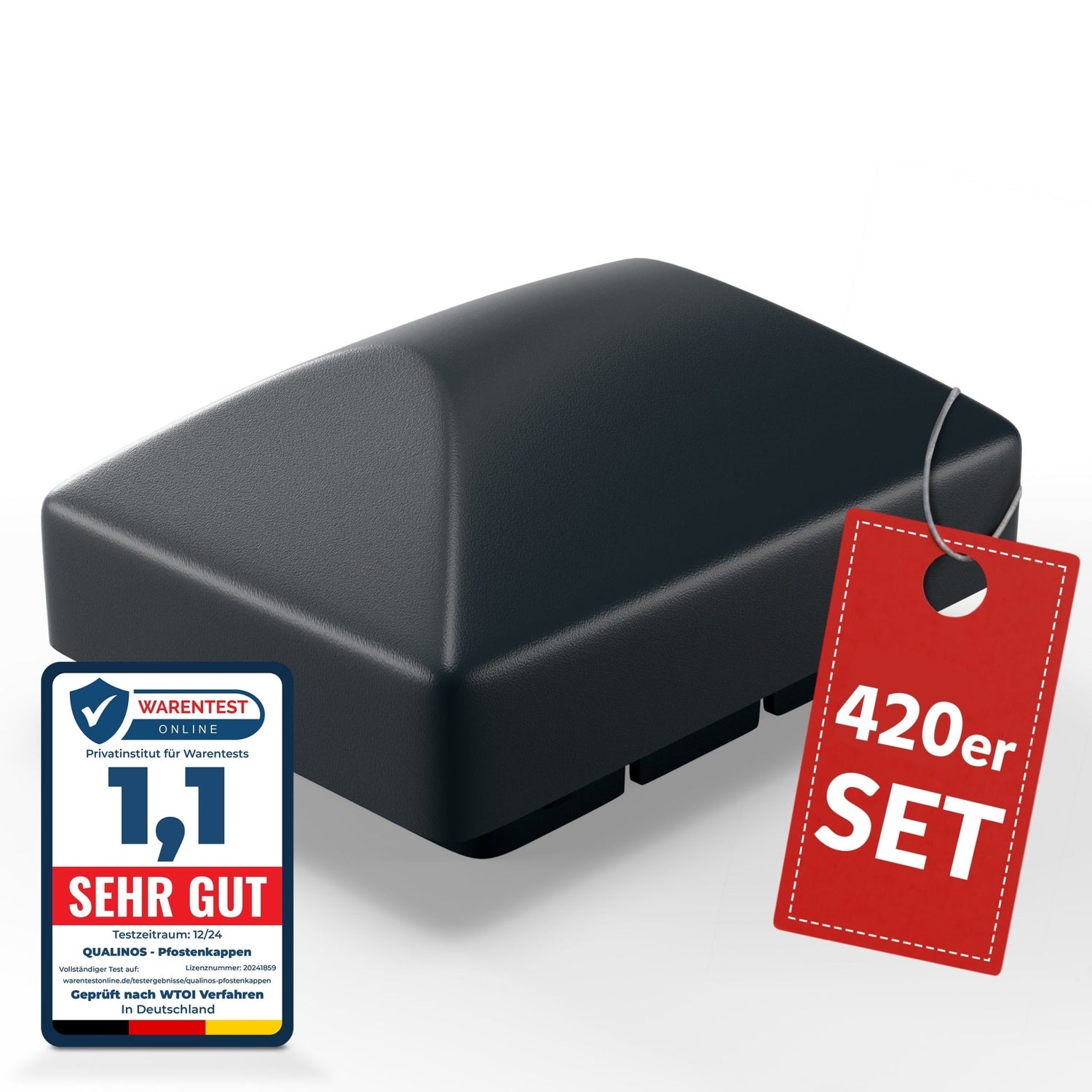 Doppelstabmattenzaun Pfostenkappen 60x40 mm mit Runddach - Qualinos