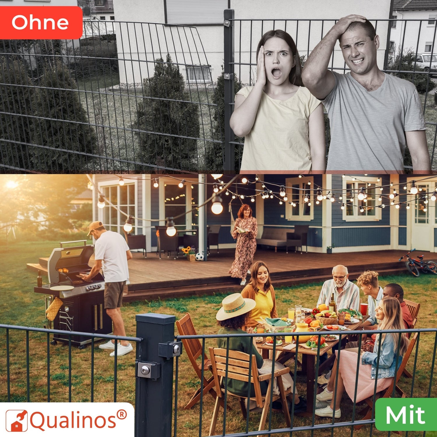 Doppelstabmattenzaun Zaunhalter universell &amp; Nietmutter V2A - Qualinos