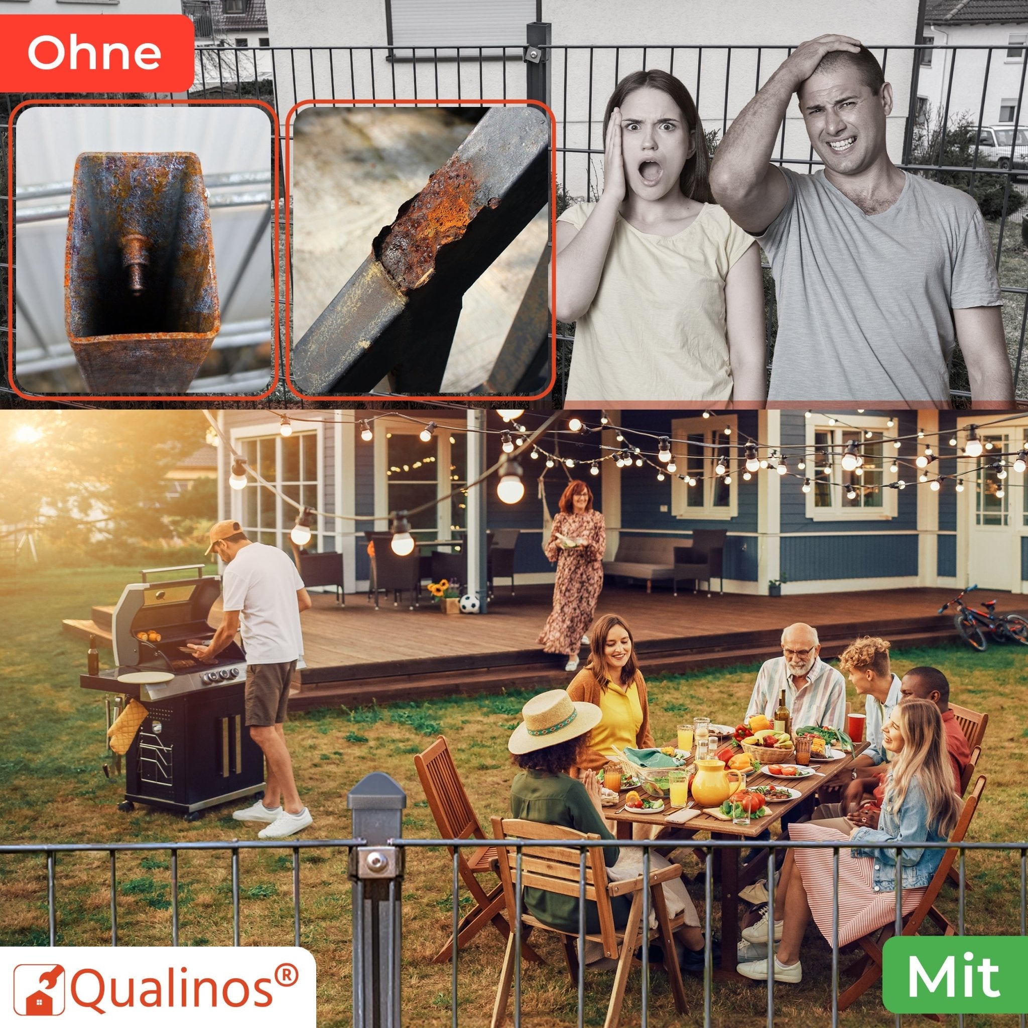 Doppelstabmattenzaun Pfostenkappen 60x40 mm mit Runddach - Qualinos