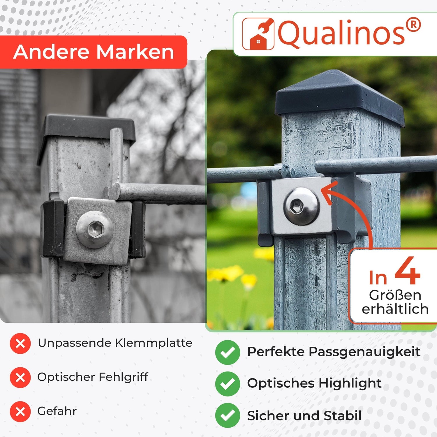 Flache Klemmplatten V2A für die Doppelstabmattenzaun Befestigung - Qualinos