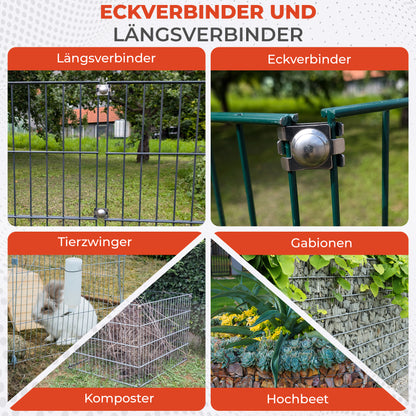 Eckverbinder  – Längsverbinder für Doppelstabmattenzaun Befestigung V2A Edelstahl – auch für Komposter &amp; Hochbeet