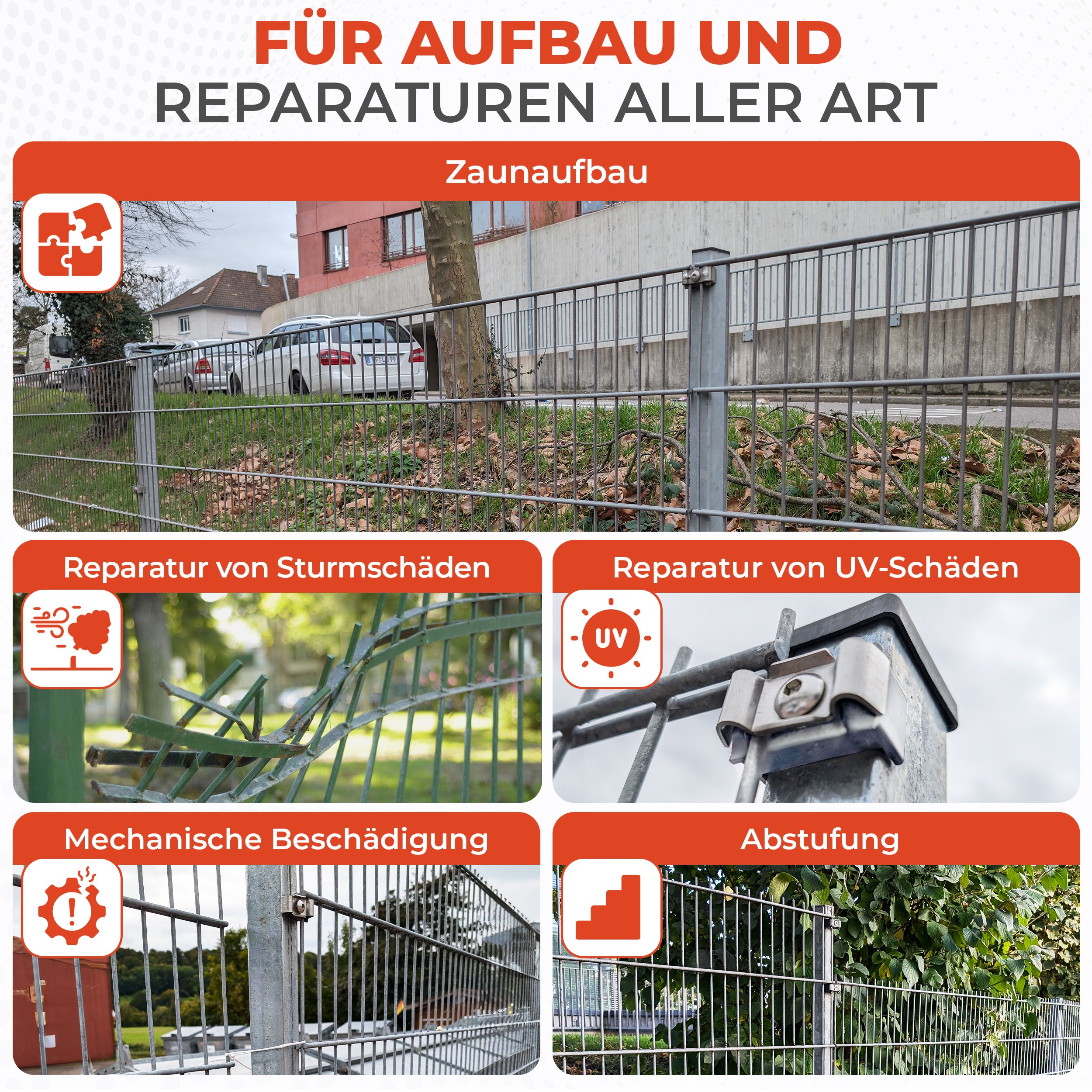 Zaunhalter für 40 mm Pfosten &amp; Butterfly Klemmplatte – V2A Komplettset Stabmattenzaun Zubehör