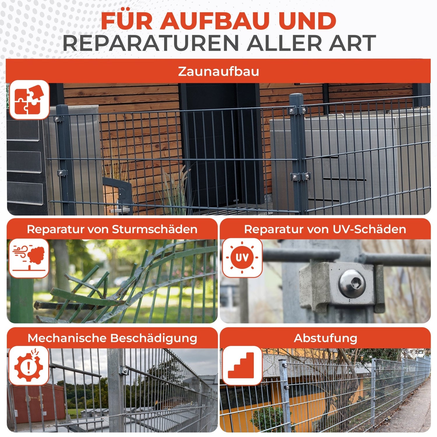 Doppelstabmattenzaun Montageset flache Klemmplatte 40mm Pfosten - Qualinos