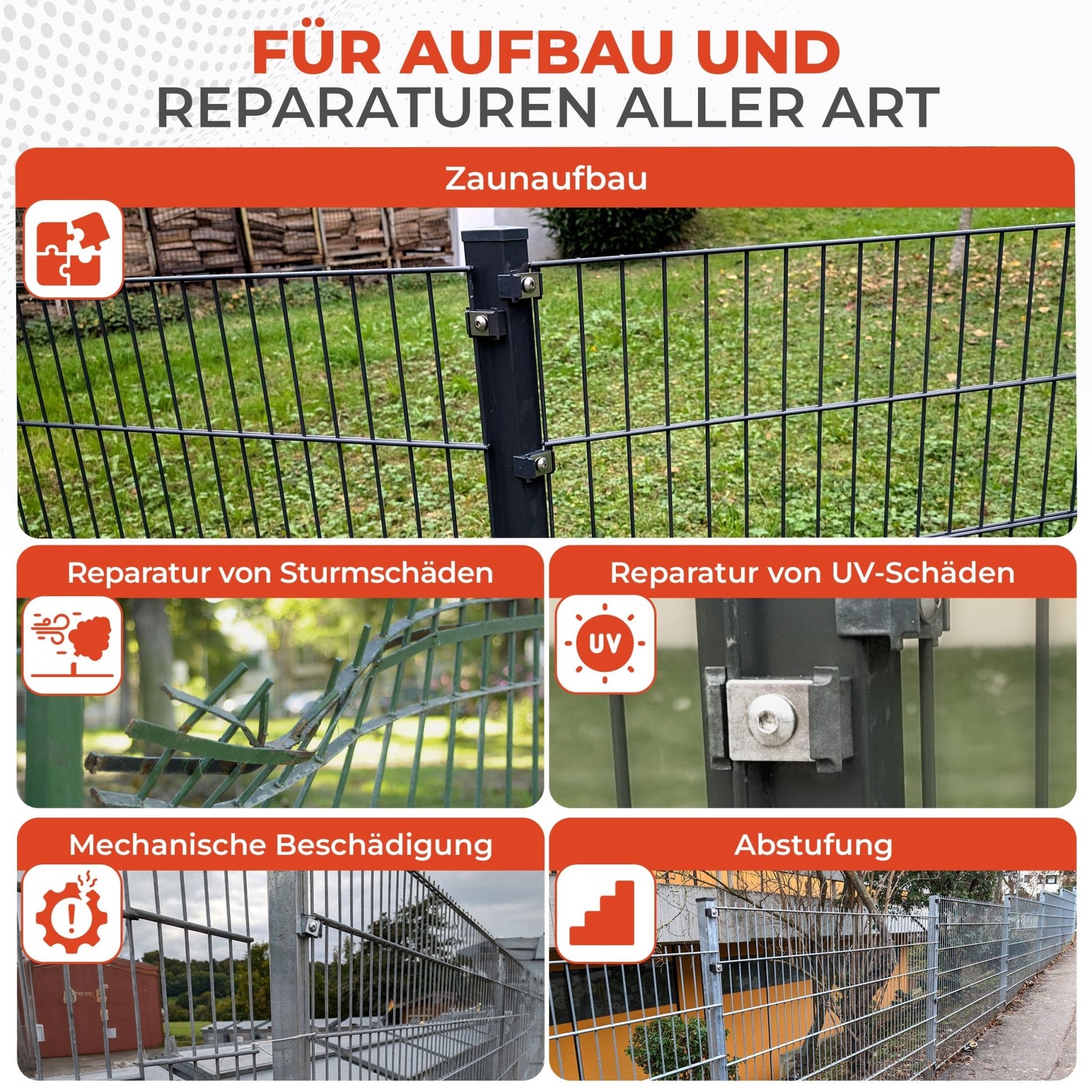 Universelles Doppelstabmattenzaun Montageset flache Klemmplatte - Qualinos