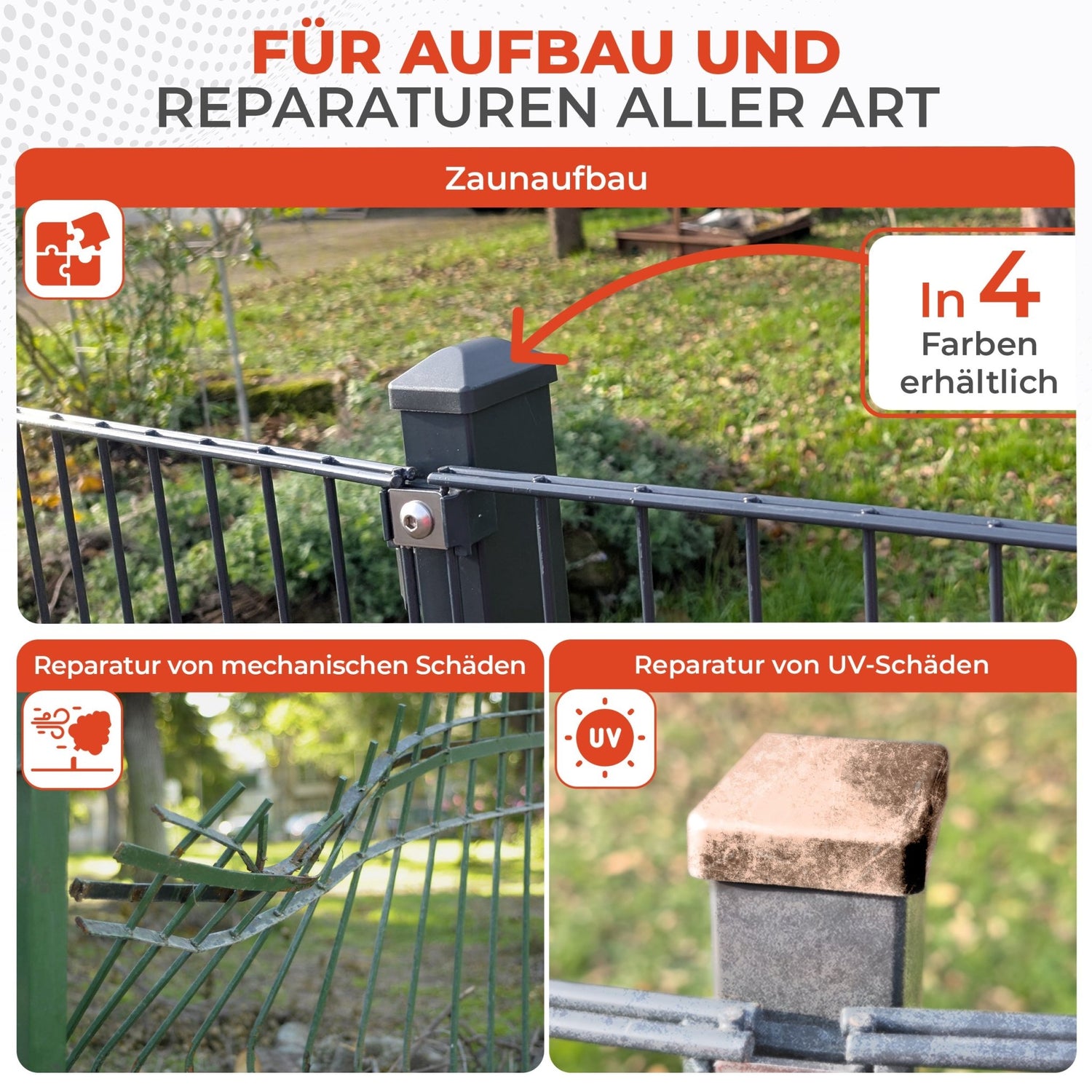 Doppelstabmattenzaun Pfostenkappen 60x40 mm mit Runddach - Qualinos