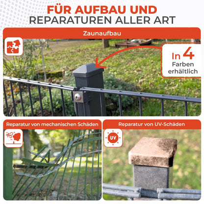 Doppelstabmattenzaun Pfostenkappen 60x40 mm mit Runddach - Qualinos