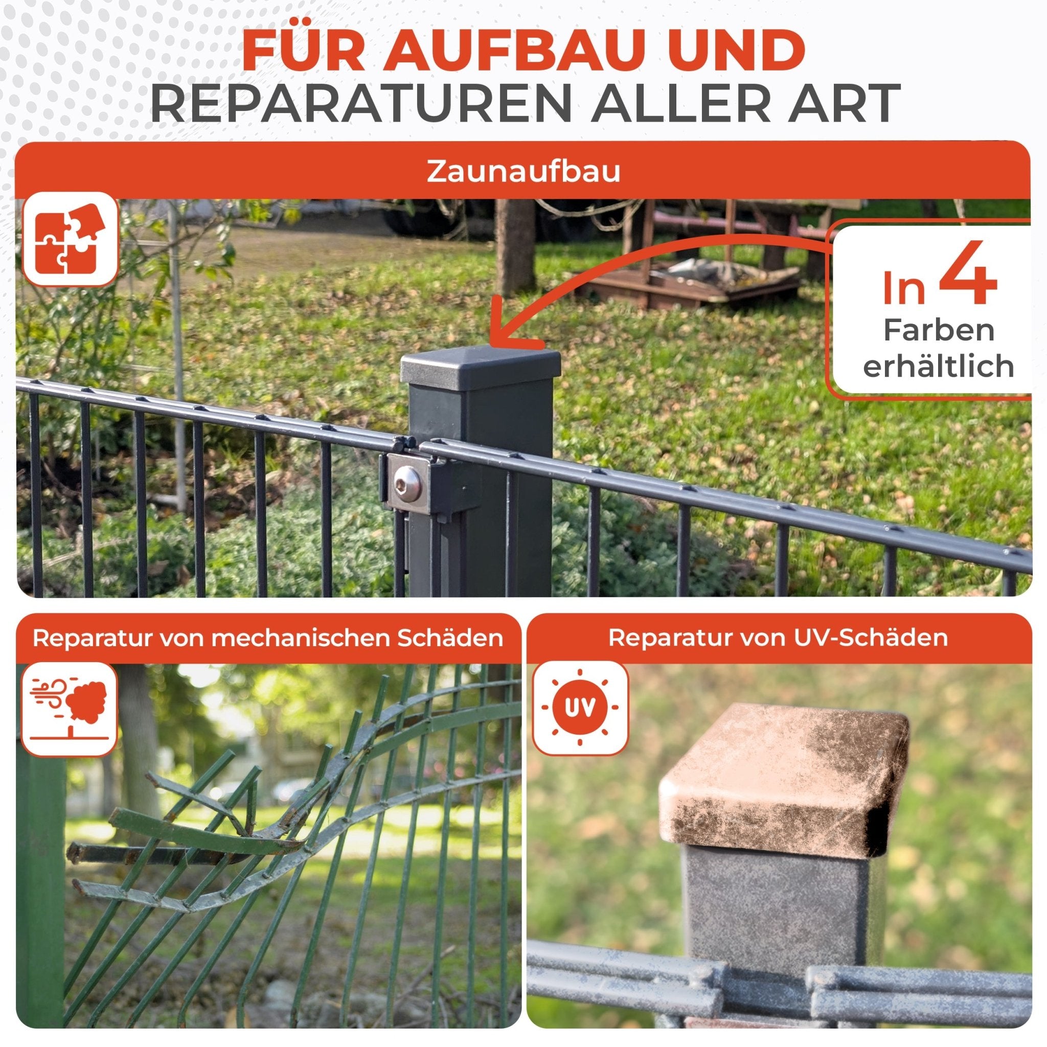 Doppelstabmattenzaun Pfostenkappen 60x40 mm mit flachem Walmdach - Qualinos