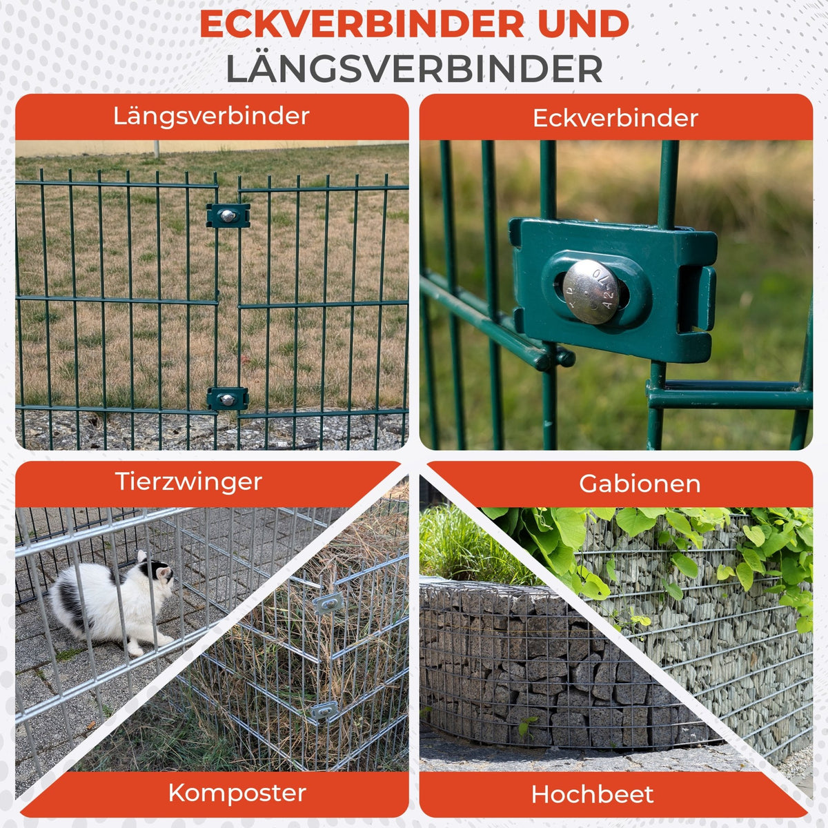 Maxi-Eckverbinder für die Doppelstabmattenzaun Befestigung, feuerverzinkt - Qualinos