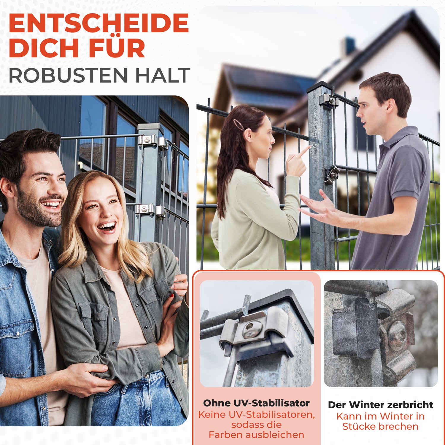 Zaunhalter für 40 mm Pfosten &amp; Butterfly Klemmplatte – V2A Komplettset Stabmattenzaun Zubehör