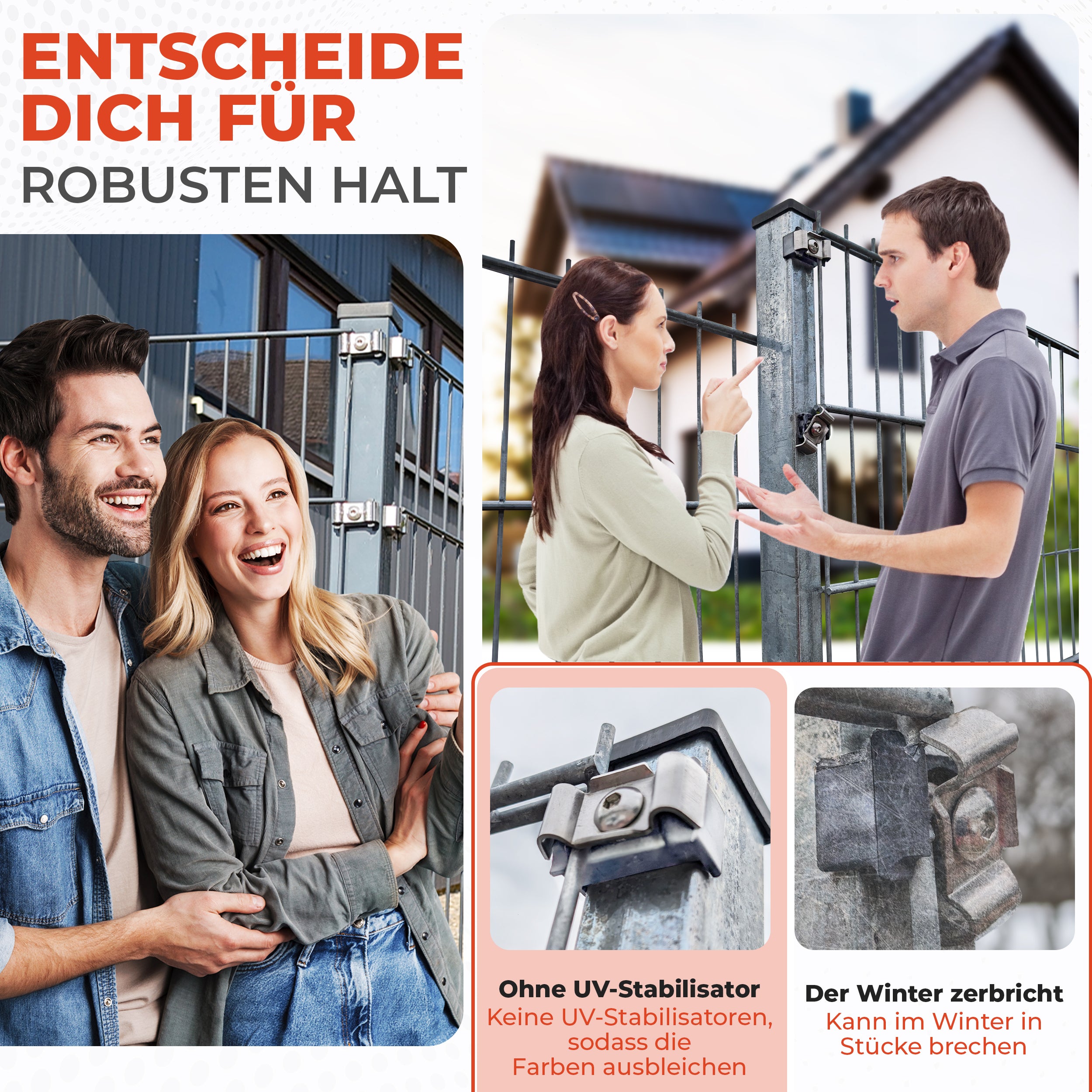 Zaunhalter für 40 mm Pfosten &amp; Butterfly Klemmplatte – V2A Komplettset Stabmattenzaun Zubehör