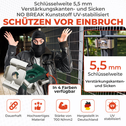 Zaunhalter für 40 mm Pfosten &amp; Butterfly Klemmplatte – V2A Komplettset Stabmattenzaun Zubehör