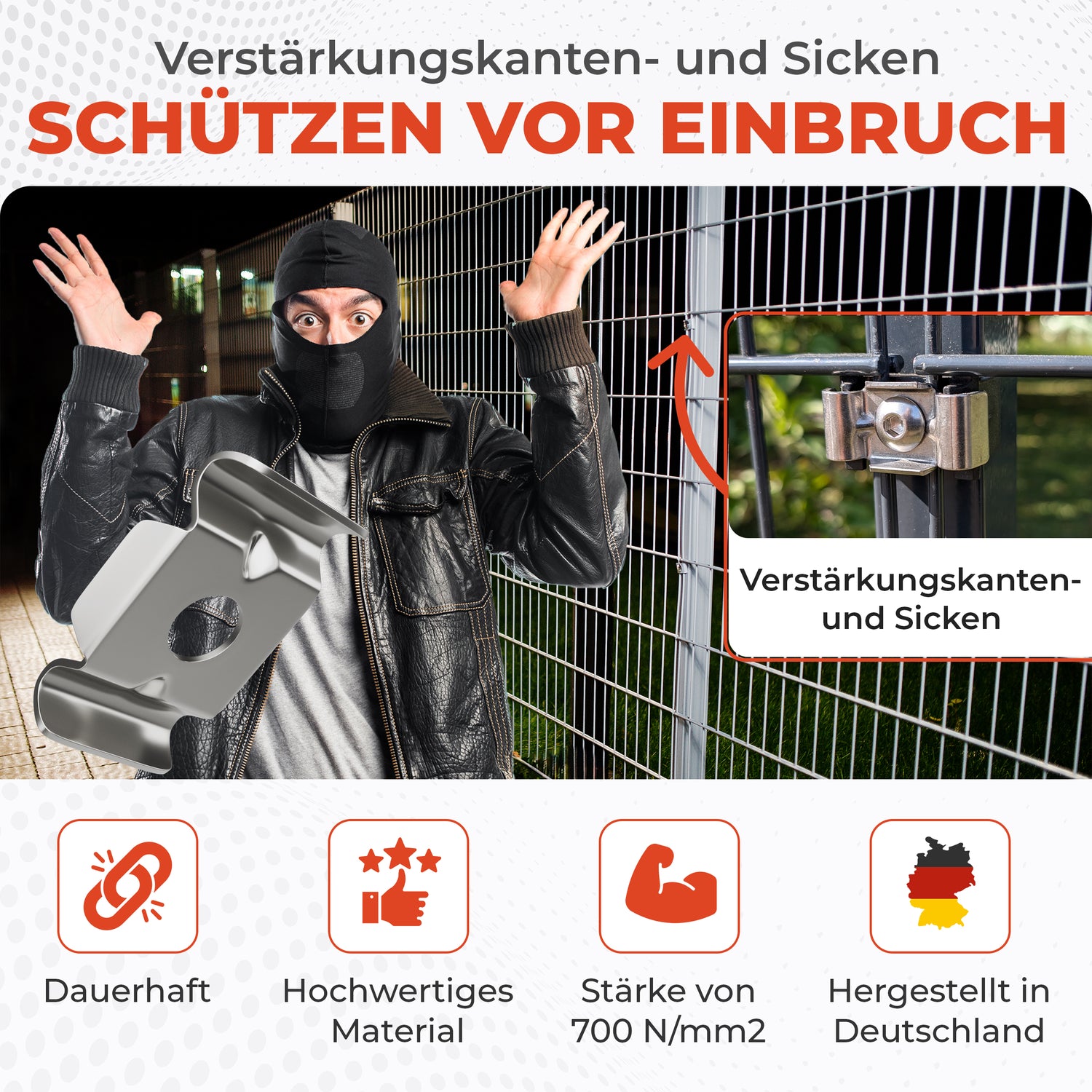 Zaunhalter Typ Butterfly V2A Edelstahl (versch. Stückzahlen) – Stabmattenzaun Zubehör zur Doppelstabmattenzaun Befestigung Made in Germany