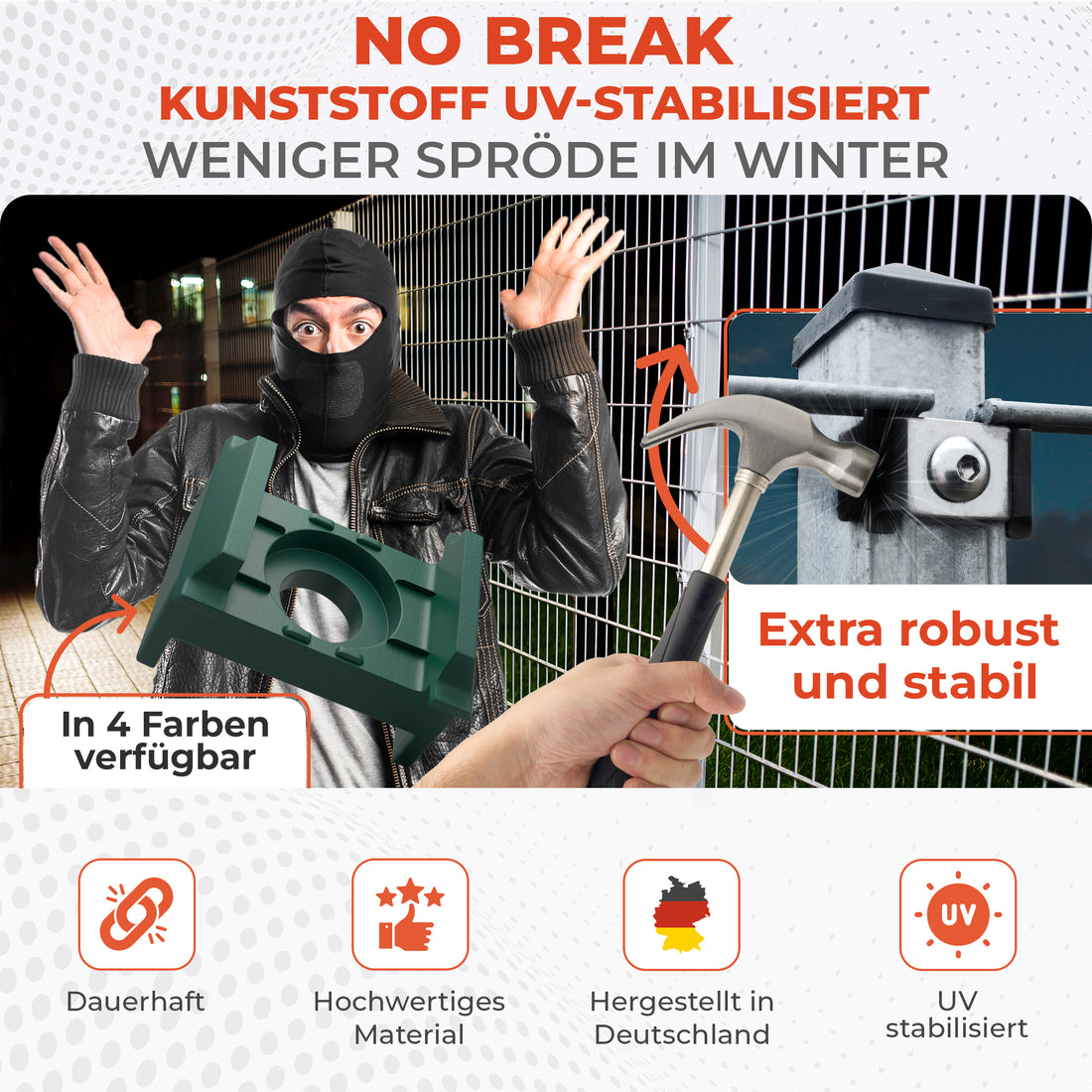 Zaunhalter mit Haltenasen für 40 mm Pfosten – Stabmattenzaun Zubehör zur Doppelstabmattenzaun Befestigung (versch. Farben)