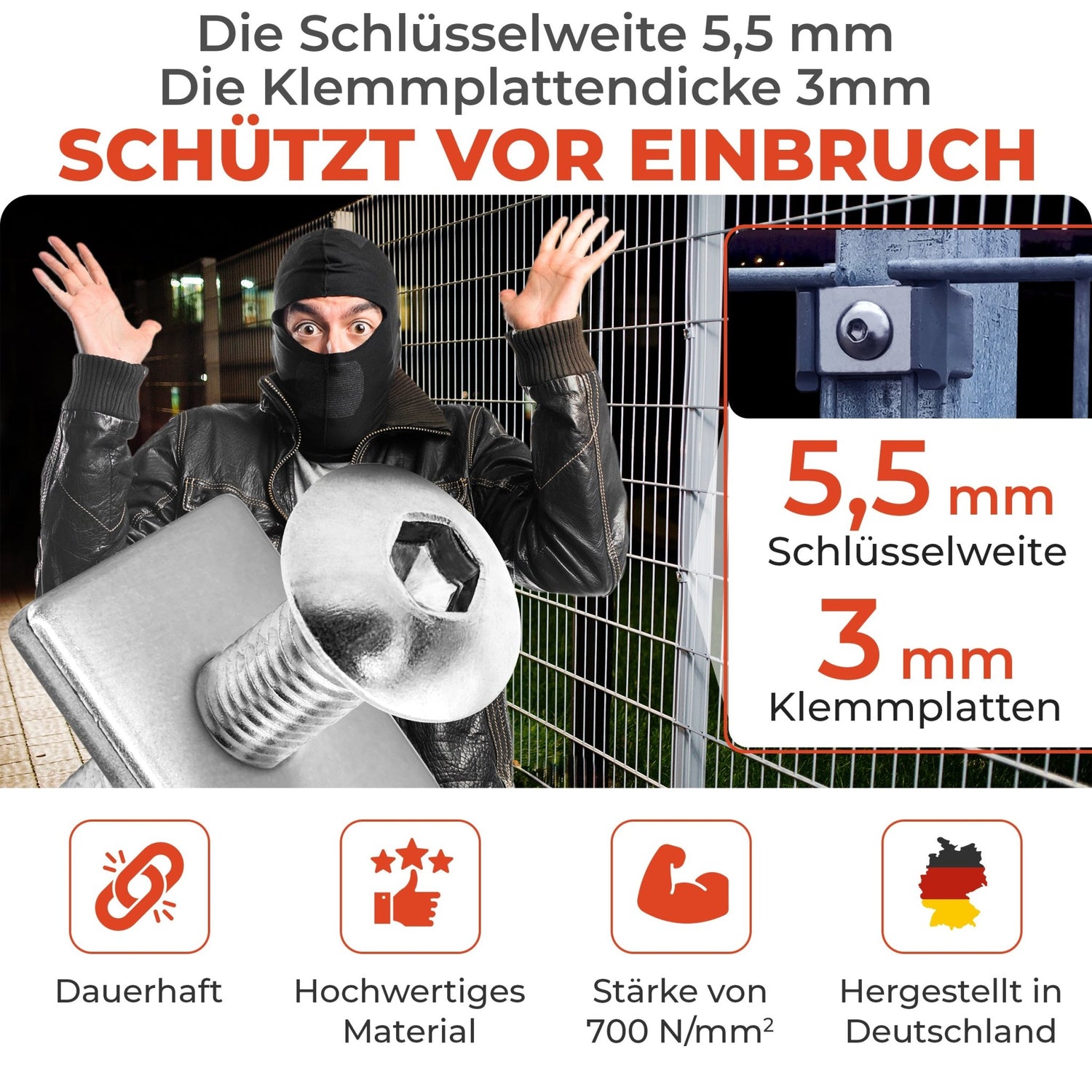 Flache Klemmplatten &amp; Schrauben für Doppelstabmattenzaun Montage - Qualinos