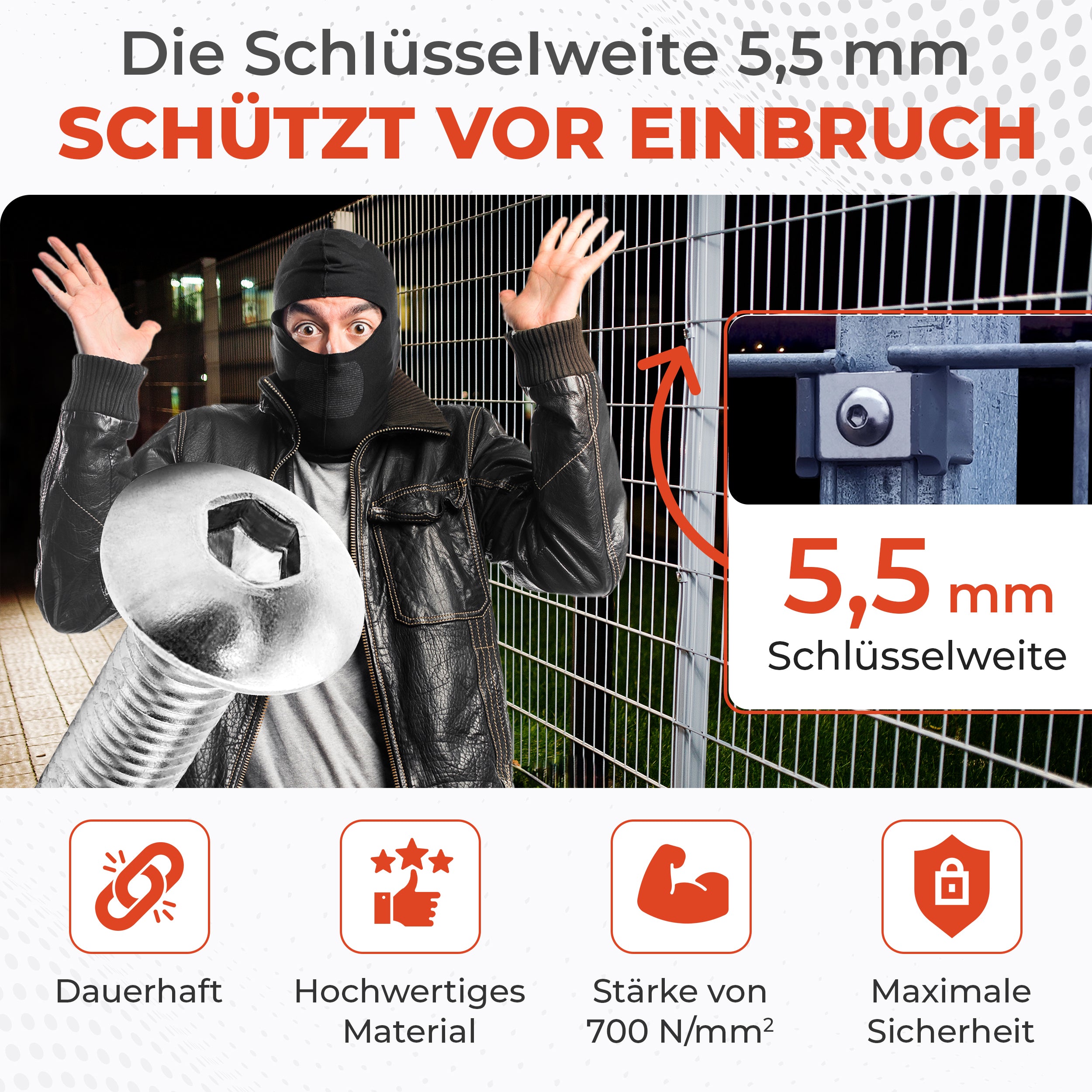 Zaunbauschrauben M8 x 40 mm V2A Edelstahl (10 Stück) – 5,5 mm 6-Kant Stabmattenzaun Zubehör zur Doppelstabmattenzaun Befestigung