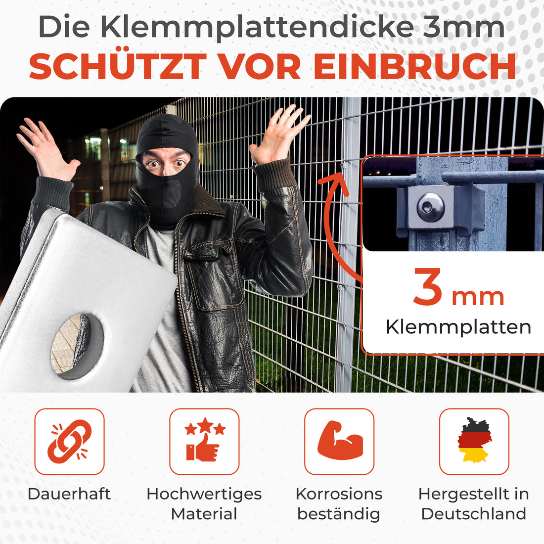Klemmplatten für Doppelstabmattenzaun Edelstahl V2A - 3mm Stark &amp; Rostfrei - Made in Germany - Massive Zaunhalterung