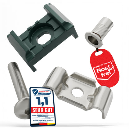 Zaunhalter für 40 mm Pfosten &amp; Butterfly Klemmplatte – V2A Komplettset Stabmattenzaun Zubehör