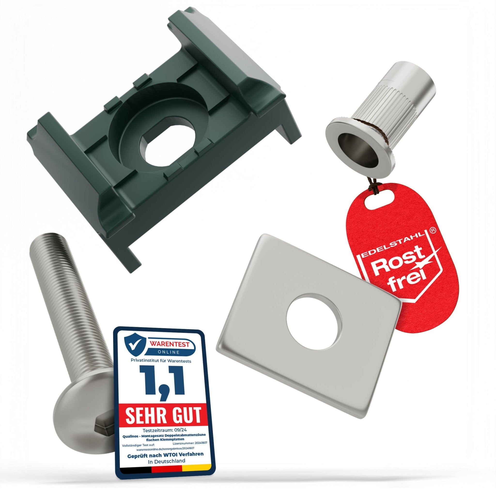 Doppelstabmattenzaun Montageset flache Klemmplatte 40mm Pfosten - Qualinos