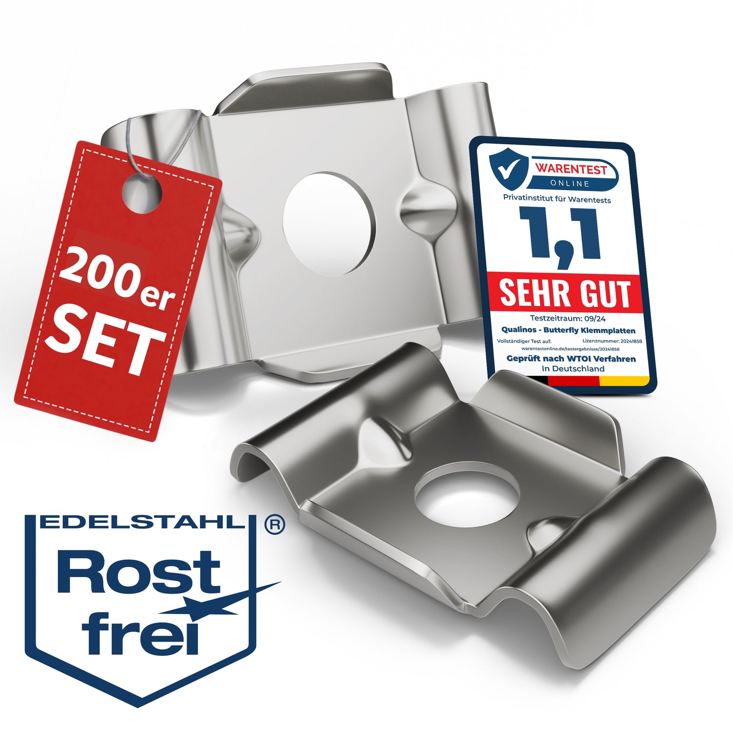 Zaunhalter Typ Butterfly V2A Edelstahl (versch. Stückzahlen) – Stabmattenzaun Zubehör zur Doppelstabmattenzaun Befestigung Made in Germany