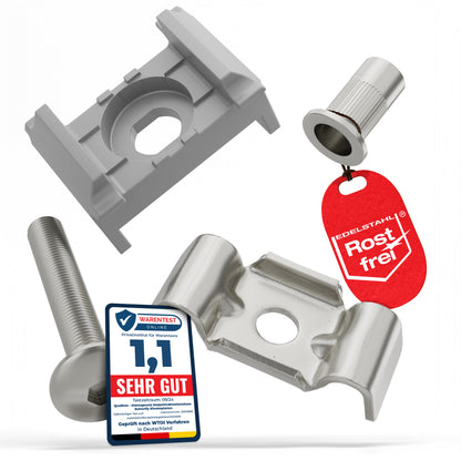 Zaunhalter für 40 mm Pfosten &amp; Butterfly Klemmplatte – V2A Komplettset Stabmattenzaun Zubehör