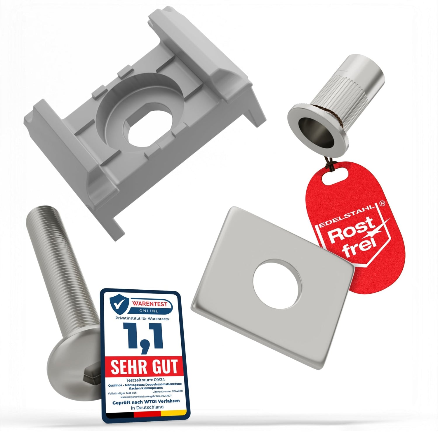 Doppelstabmattenzaun Montageset flache Klemmplatte 40mm Pfosten - Qualinos