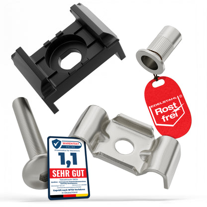 Zaunhalter für 40 mm Pfosten &amp; Butterfly Klemmplatte – V2A Komplettset Stabmattenzaun Zubehör