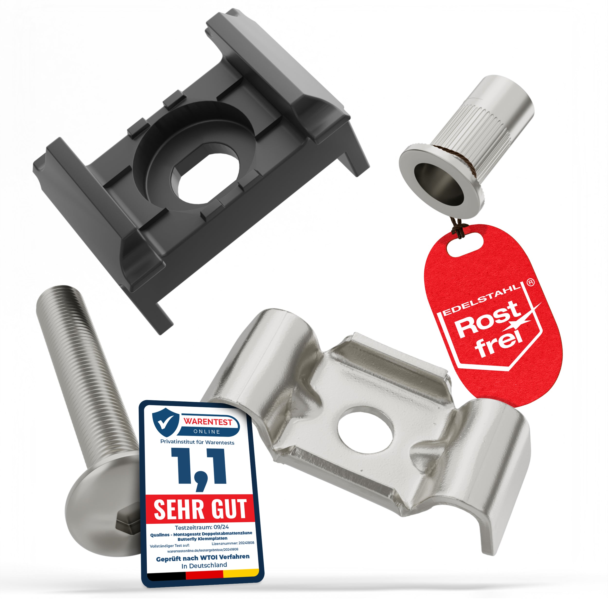 Zaunhalter für 40 mm Pfosten &amp; Butterfly Klemmplatte – V2A Komplettset Stabmattenzaun Zubehör